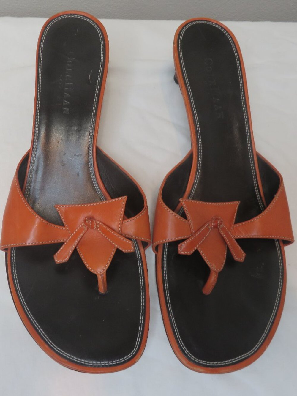 Cole Haan Burnt Orange Leather Kitten Heel Thong Sandal Size 8 1/2